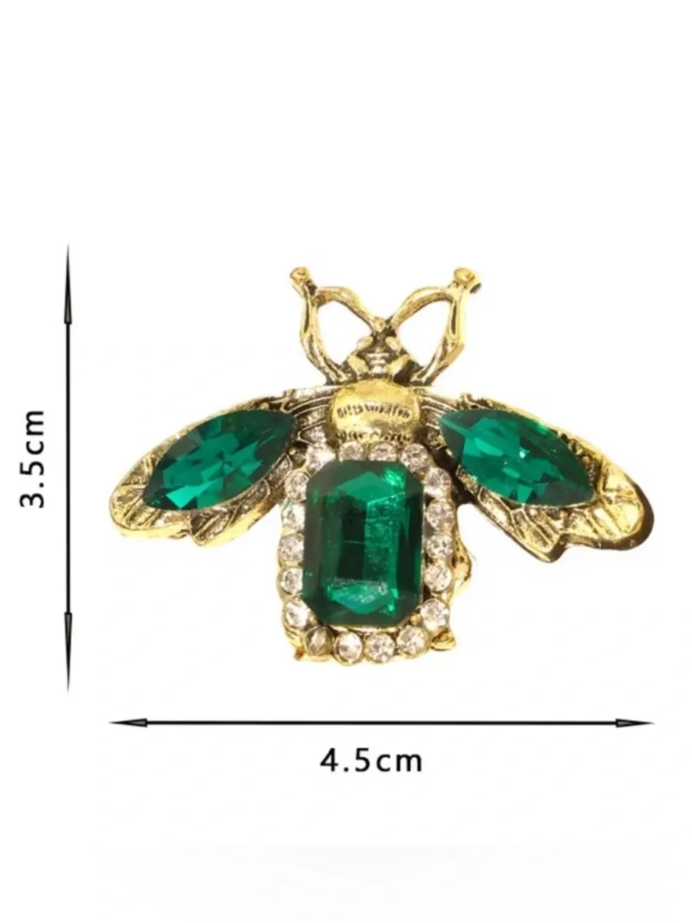 Elegant Vintage Emerald Bee Gold and Green Brooch Pin